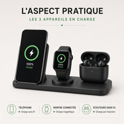 Station de Charge Rapide 3-en-1 – L'Élégance Minimaliste pour vos Appareils